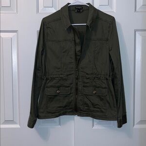 Express Women’s Green Full Zip‎ Military Cargo Utility Jacket Cinch Waist Size S